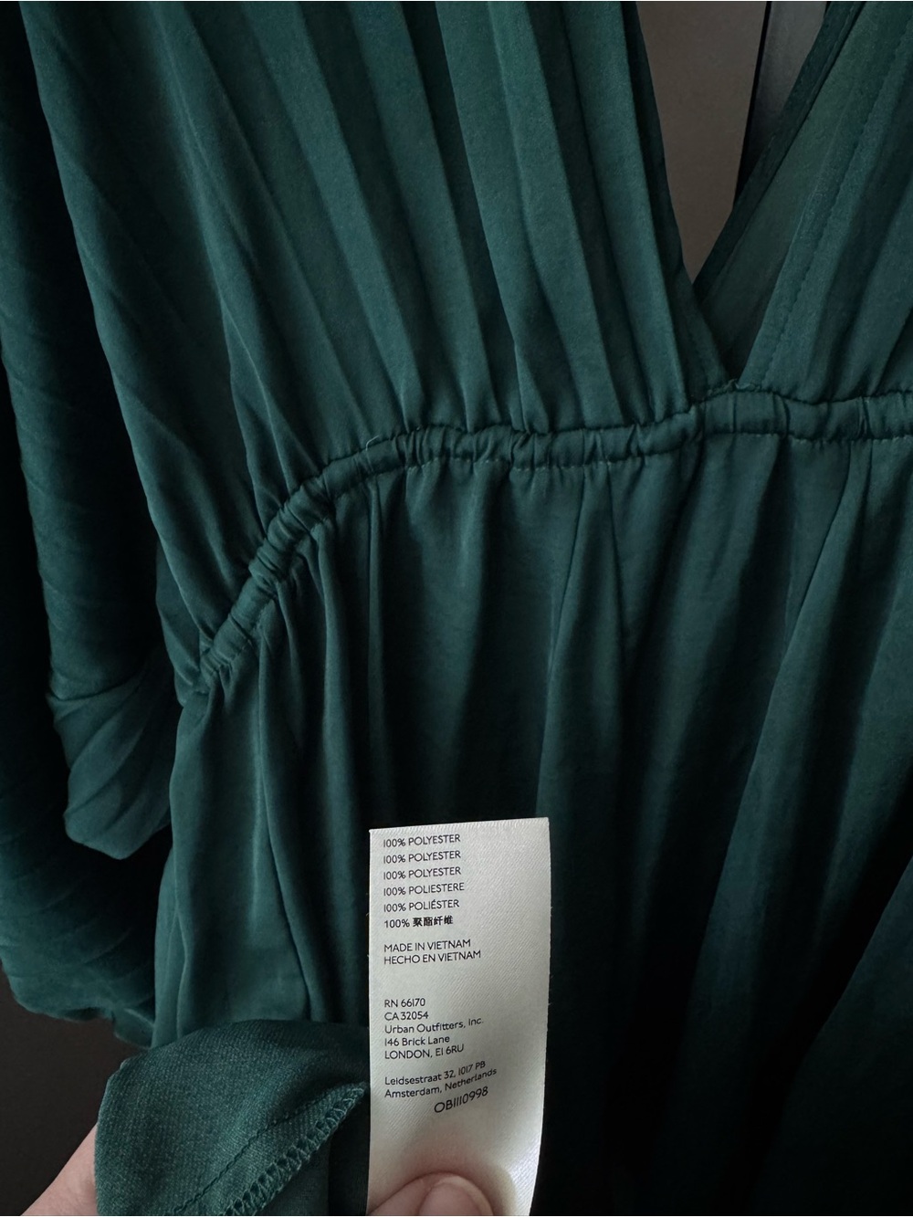 Free people Emerald Green V-Neck Mini Dress with Tie Waist - Picture 11 of 11